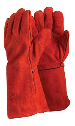 Guante Soldador Rojo Costura Protectora Cuero Forrado 40 Cm