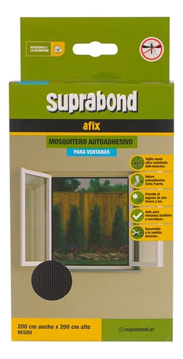 Mosquitero Ventana Suprabond Autoadhesivo Magnética 200x200 Color Negro