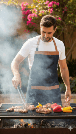 Delantal Parrillero Asador Jean Cuero Bolsillos Premium