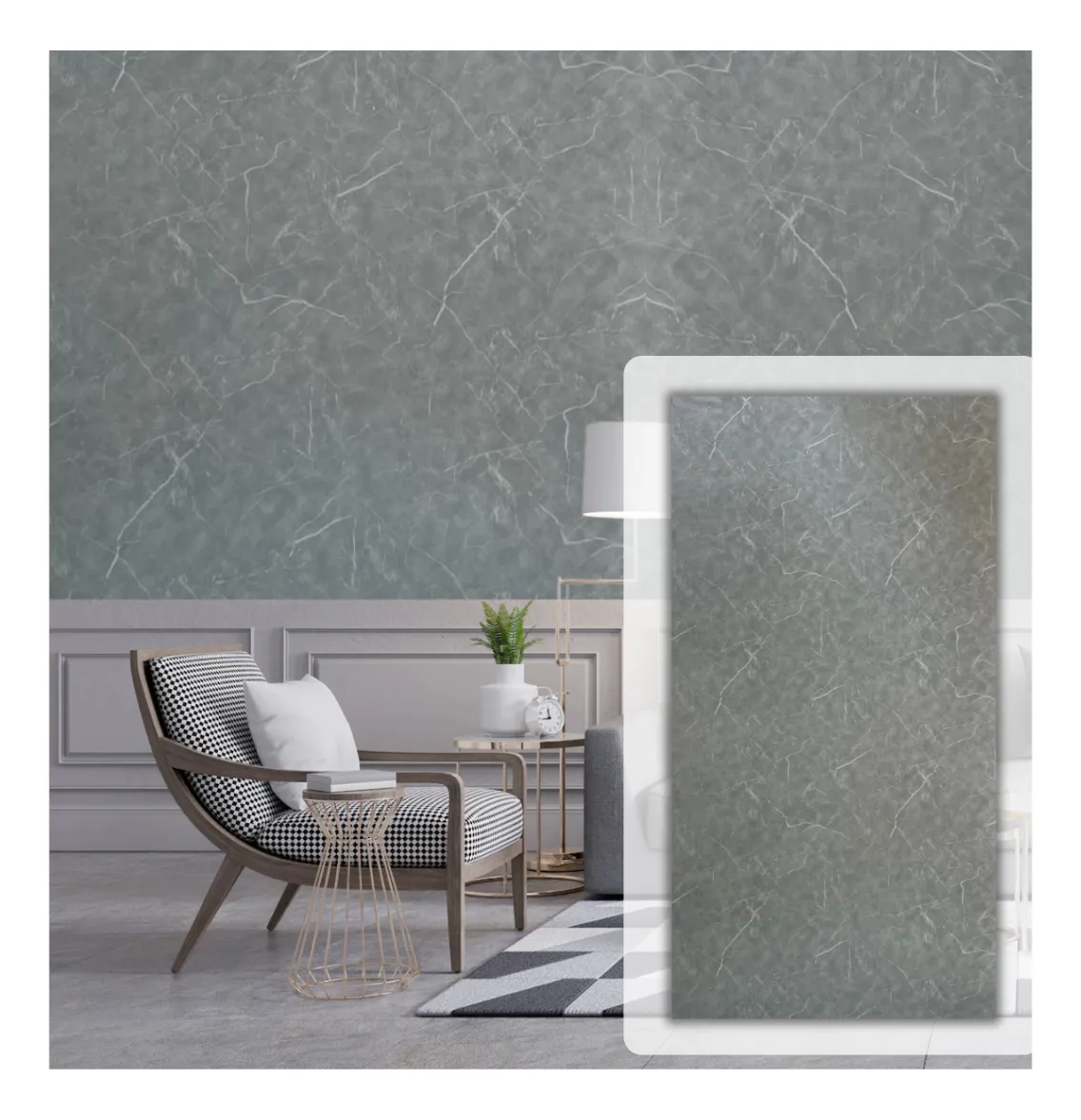 Placa Uv Revestimiento Pared Pvc Simil Marmol 1,22 X 2,44 Cm Gris Cemento - Imagen 2