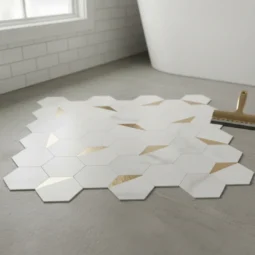 Mosaico Azulejo Vinilo Autoadhesivo Hexagonal 30x 30cm X Unidad Panal De Oro