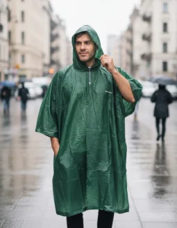 Poncho Capa Lluvia Emergencia Capucha Impereable Verde