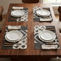 4 Individuales De Mesa Vinilico Deco Impermeable 50cm X 33cm Calcareo Negro