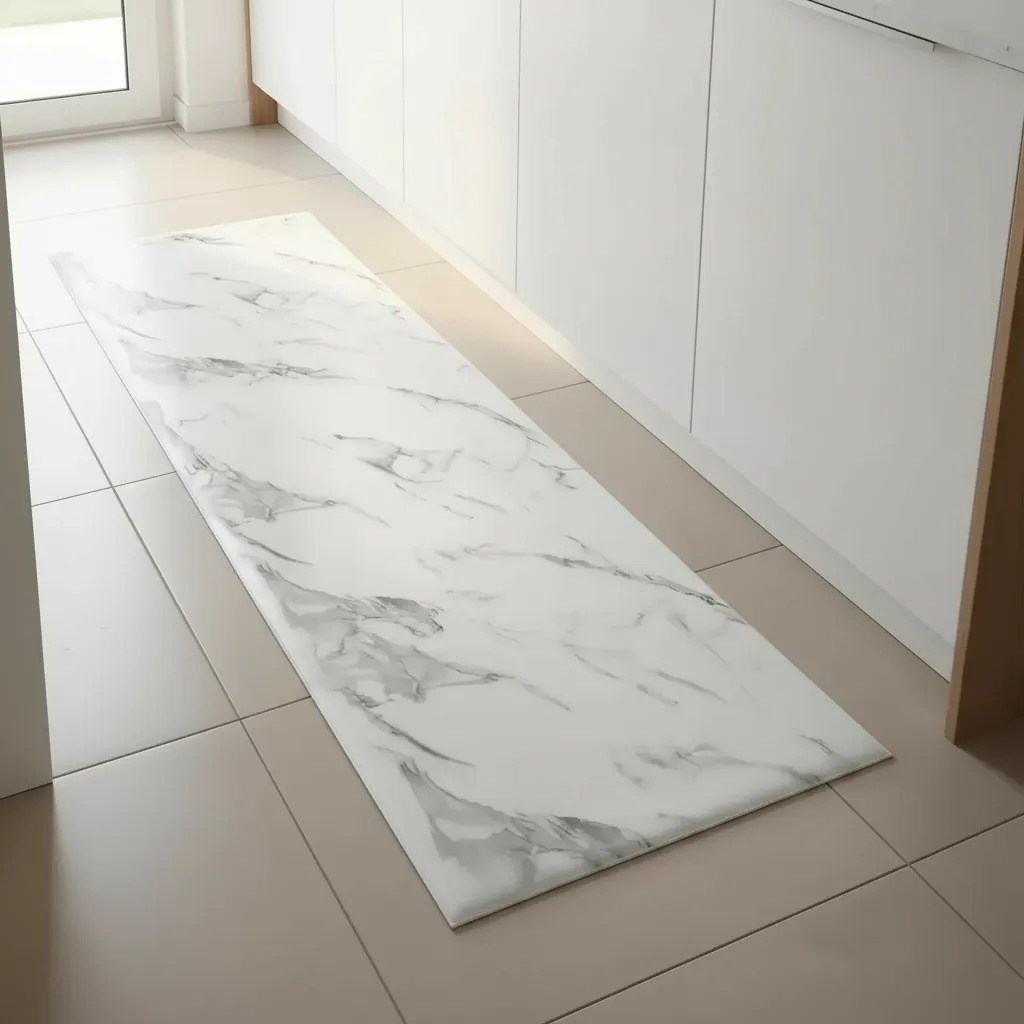 Alfombra Vinilica Deco Cocina Living Lavable 60x200cm Marmol Carrara